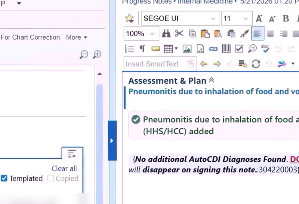 Epic Assessment and Plan note showing a CAPD diagnosis added automatically
